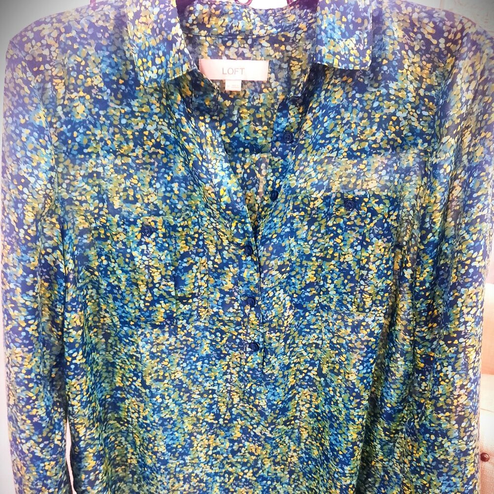 LOFT Watercolor Floral Popover Blouse Size Medium